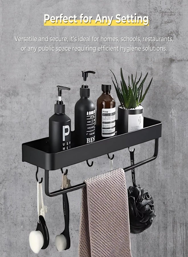 هوم إسنشالز رف مناشف معدني جداري من هوم إسينشالز | منظم حمام متعدد الاستخدامات مع 5 خطافات وحامل شامبو | رف متين وموفر للمساحة للمناشف وأدوات النظافة الشخصية والإكسسوارات - Image 3